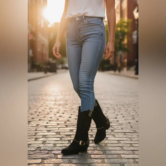 Betsey Johnson Yendell Black Suede Studded Western Boots Size 6 - Picture 14 of 16